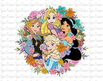 Disney Princess Characters Flower Png, Disney Princess Group Png, Disney Vacation Png, Disney Magic Kingdom Png, Disney Trip Png