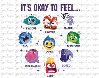Disney Inside Out Characters Png,Inside Out 2 Png, It's Okay To Feel All The Feels Png, Anxiety Png,Anger Png,Mental Health,Instant Download