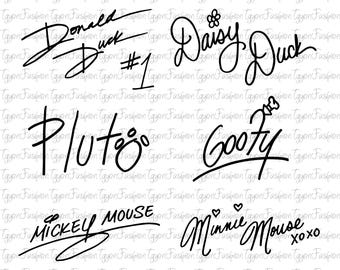 Disney Mickey and Friends Autograph Bundle Png, Mickey Birthday Png, Mickey Mouse Png,Disney Mickey Minnie Pluto Goofy Donald Signatures Png