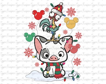 Disney Moana Pua and Hei Hei Christmas Png, Disney Christmas Family Png, Magic Kingdom Png, Disney Christmas Crew Png, Moana Christmas Png
