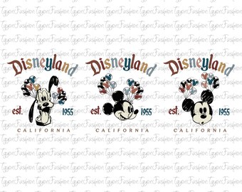 Disneyland Mickey and Friends California Est 1955 Png, Mickey Mouse Png, Disney Mickey Minnie Pluto Goofy Donald Png, Disney Vacation Png