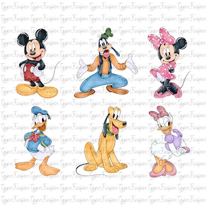 Paquete de acuarela de Mickey y sus amigos de Disney, PNG, cumpleaños de Mickey, Mickey Mouse, PNG, Mickey Minnie, Pluto, Goofy, Donald, PNG, descarga instantánea