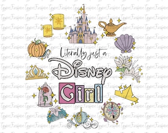 Disney Princess Characters Watercolor Png, Disney Princess Group Png,Disney Coquette Bow Literally Just A Girl Png, Disney Magic Kingdom Png