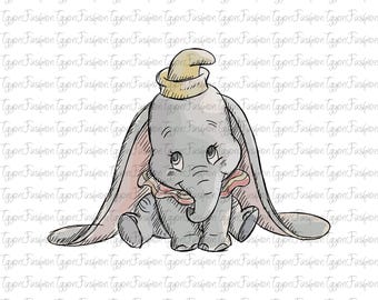 ダンボの水彩画クリップアート、赤ちゃんゾウのPNG（デジタル