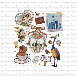 Disney Up Coquette Bow Png, Carl and Ellie Png, Adventure Awaits Rainbow Balloons Png, My Greatest Adventure Png, Her Carl His Ellie Png