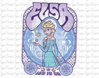 Disney Frozen Elsa Let It Go Seventies Retro Portrait Png, Disney Princess Elsa Png,Disney Princess Png, Disneyland Frozen Png, Digital File