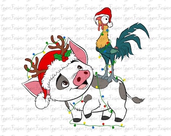 Disney Moana Pua and Hei Hei Christmas Png, Disney Christmas Family Png, Magic Kingdom Png, Disney Christmas Crew Png, Moana Christmas Png