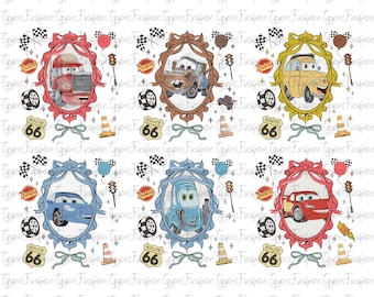 Disney Cars kylarfjädrar paket png, Pixar Lightning McQueen png, McQueen barn png, Disney Cars släpvagnsmamma png, Cars kokett rosett png