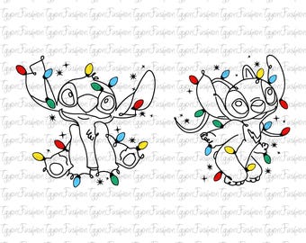 Disney Stitch and Angel Christmas Lights Png, Disney Christmas Png,Magical Kingdom Png,Disney Christmas Family Png,Disney Christmas Crew Png