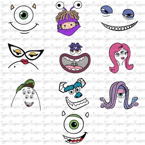 Disney Monsters Characters Face Bundle Png, Disney Monsters Png, Mike Png, Disney Sully Png, Disney Monster Inc Png, Monsters University Png