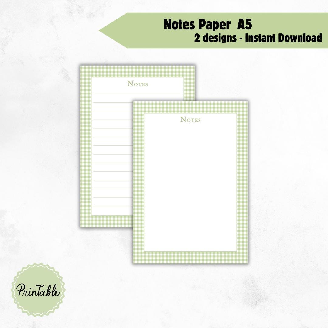 Green Gingham Notes Paper A5 | Aesthetic Checkered Notepad | Lined ...