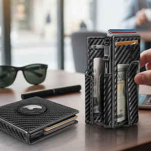 Genuine Cowhide Leather Wallet, RFID Anti-Theft Metal Card Holder with Magnetic Closure & AirTag Slot