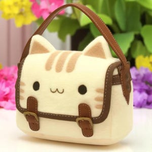 Adorable bolso de peluche de gato: bolso de hombro de peluche hecho a mano con gran capacidad para niñas y niños.