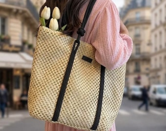 Sac à main élégant en paille tissée pour femme - Cabas de plage, cabas décontracté, sac à main porté épaule
