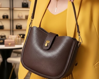 Bolso bandolera de lujo para mujer de piel auténtica: bolso de hombro de piel de vacuno natural suave para el día a día.