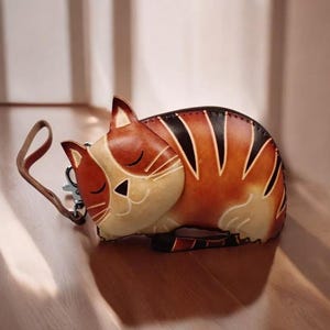 Entzückende handgemachte katzenförmige Geldbörse, kreatives Tierdesign für Frauen und Mädchen, Mini-echtes Leder-Mappe, Taschenzubehör