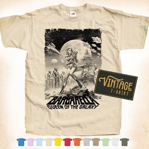 Black Print: BARBARELLA V3 T shirt Tee Natural VINTAGE Cotton Movie Poster Beige 12 colors All Sizes S M L XL 2X 3X 4X 5X
