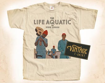 The Life Aquatic with Steve Zissou V3 T shirt Tee Natural Vintage Cotton Movie Poster Beige All Sizes S M L XL 2X 3X 4X 5X