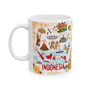 Indonesia Travel Ceramic Mug: Colorful Art Coffee Cup