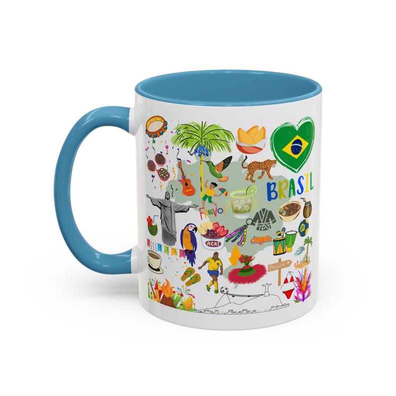 Taza de café de Brasil: Recuerdo de viaje con lugares emblemáticos ilustrados imagen 6