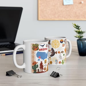 Arizona Inspired Ceramic Mug - Travel Souvenir, Coffee Lovers Gift, Road Trip Memorabilia, Home Decor, Vintage Route 66, USA