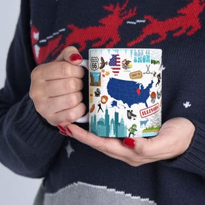 Illinois Inspired Ceramic Mug, Travel Souvenir, Coffee Lover's Gift, Home Decor, Fun Map Design, Unique Kitchenware