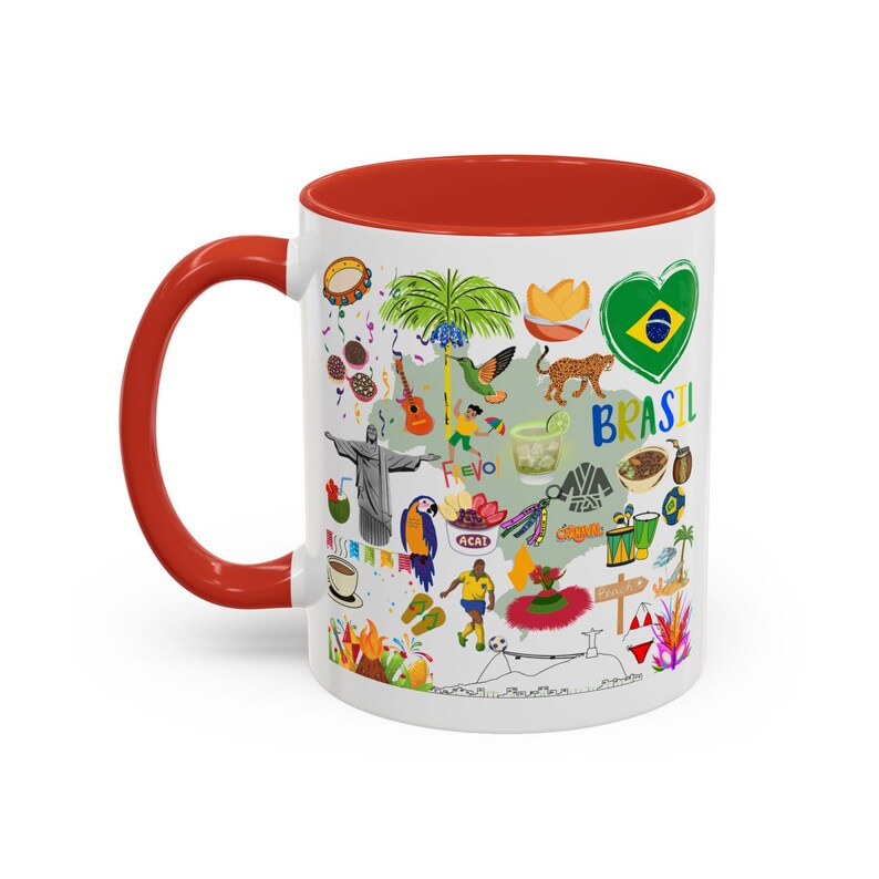 Taza de café de Brasil: Recuerdo de viaje con lugares emblemáticos ilustrados imagen 8