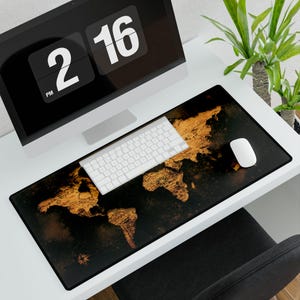 Vintage Weltkarte Schreibtischmatte -Es gibt 2 Größen Elegant, Büro Dekor, Gamer Ausrüstung, Geschenk für Entdecker, Arbeitsplatz Accessoire, Reise Thema