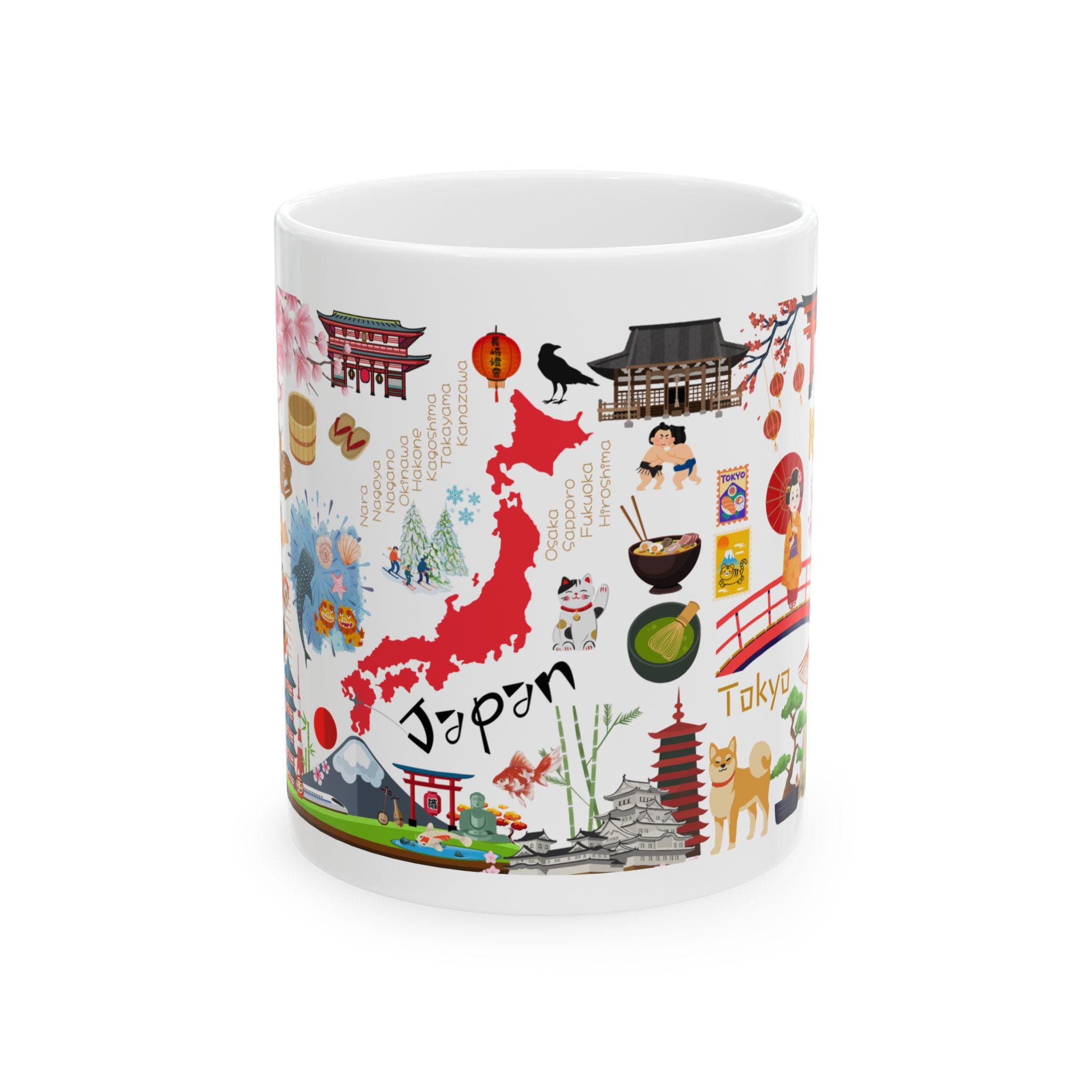 Japan Themed Ceramic Coffee Mug: Japanese Souvenir, Tea Lover Gift