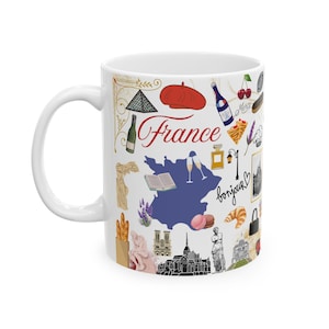 Frankreich inspirierte Keramikkaffeetasse - Reise-Souvenir, Geschenke für Reisende, einzigartiges Design, Frühstückstasse, Kaffeeliebhaber, Pariser Abenteuer