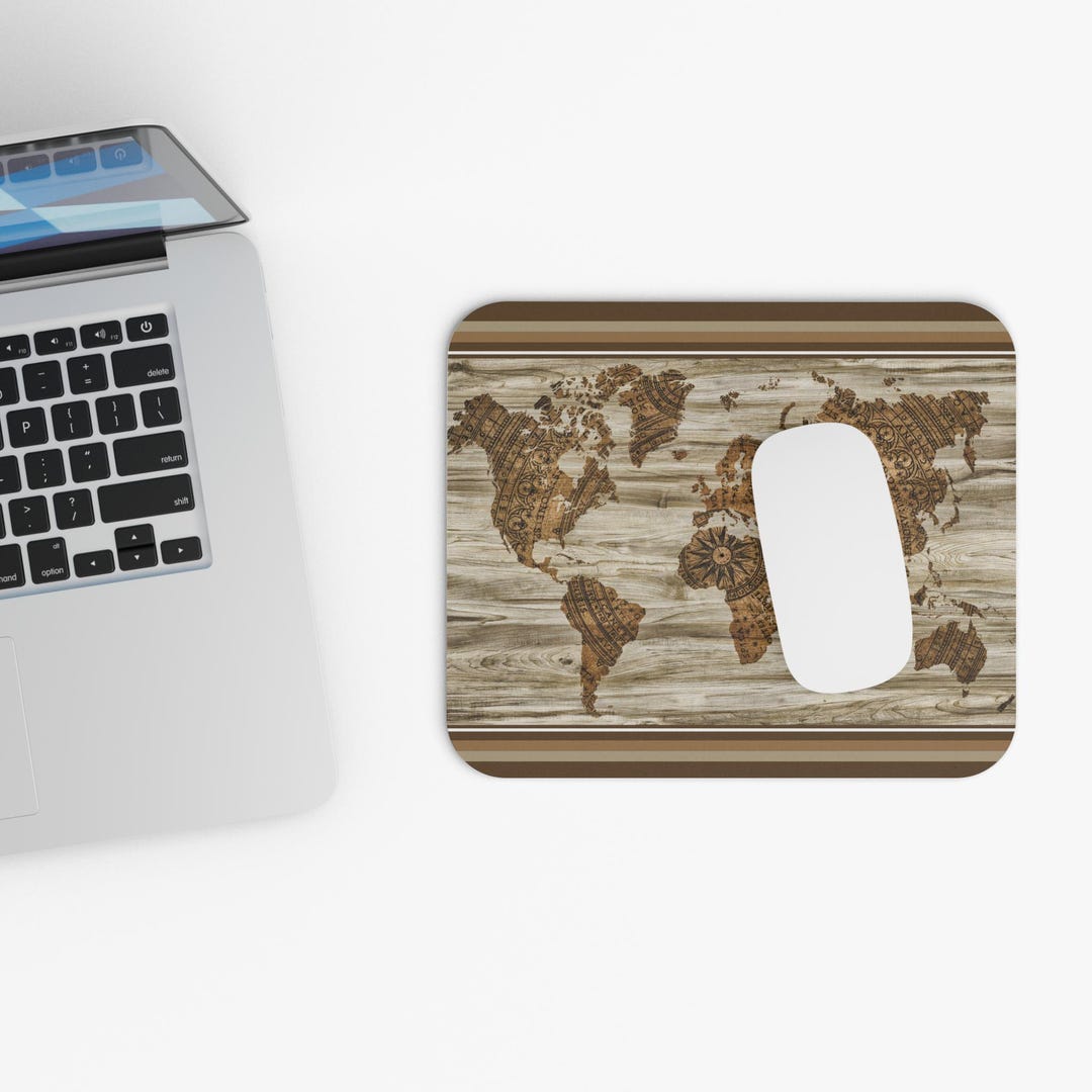 Vintage World Map Mouse Pad | Rustic Office Decor, Gamer Gift, Travel ...