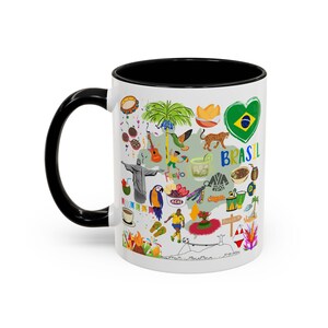 Taza de café de Brasil: Recuerdo de viaje con lugares emblemáticos ilustrados imagen 9