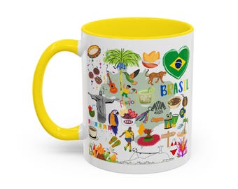 Brazil Coffee mug, Brazil Gift Illustrated, Brazil Landmarks, Brasil Mug, Brazil souvenir, Travel coffee mug, Ceramic mug Brazil Coffee Mug