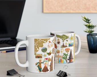 Bali Inspired Ceramic Mug - Travel Lover Gift, Coffee Cup, Souvenir Drinkware, Unique Home Décor, Adventure Mug