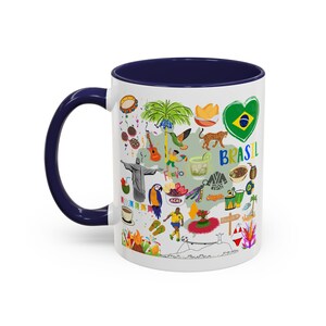 Taza de café de Brasil: Recuerdo de viaje con lugares emblemáticos ilustrados imagen 5