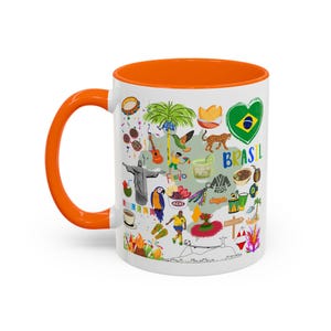 Taza de café de Brasil: Recuerdo de viaje con lugares emblemáticos ilustrados imagen 7