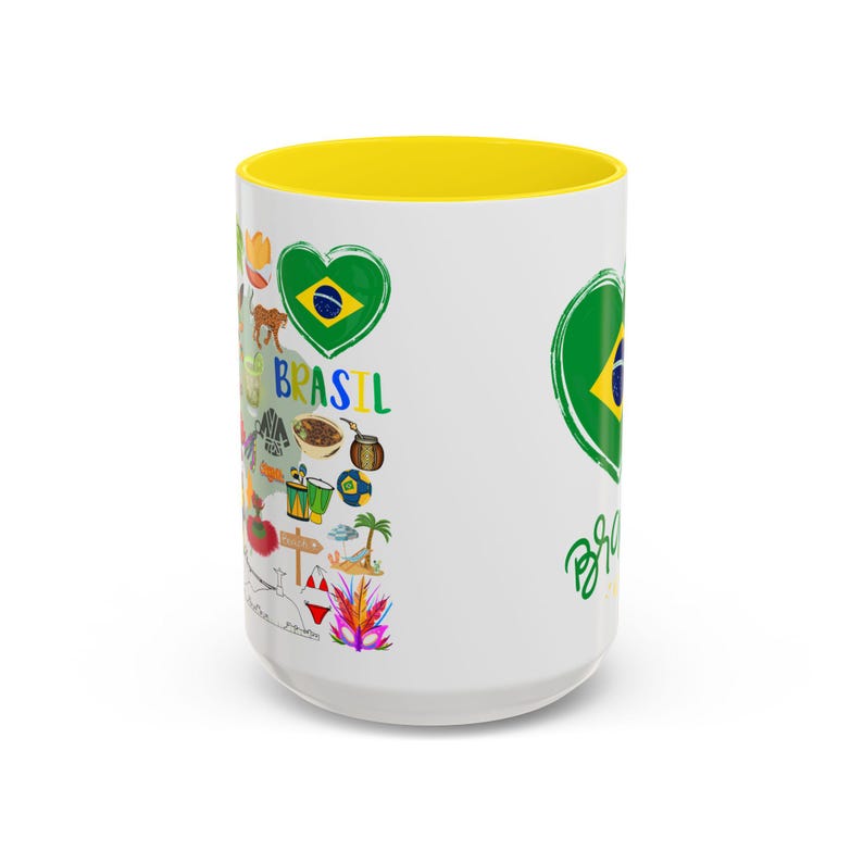 Taza de café de Brasil: Recuerdo de viaje con lugares emblemáticos ilustrados imagen 4