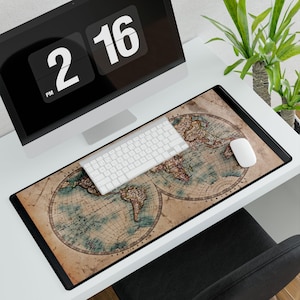 Vintage Weltkarte Schreibtischmatte, es kommt in 3 Größen, Home Office Zubehör, elegante Schreibtischdekoration, Reisegeschenk, Retro Karte, Schreibtischschutz