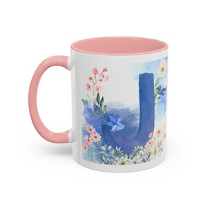 Floral J Initial Accent Coffee Mug (11, 15oz) - Gift Idea, Personalized Mug, Custom Monogram Cup, Unique Birthday Present, Kitchen Decor