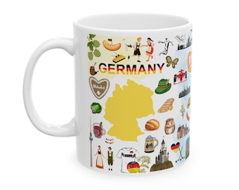 Germany Inspired Ceramic Mug, Coffee Cup, Heritage Tea Mug, Bavaria Souvenir, German Flag