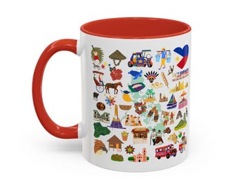 Philippines Coffee Mug, Philippines illustrated coffee mug, Tea Mug, Ceramic Mug, Coffee Lover, Cultural Coffee Mug, Travel Coffee Mug