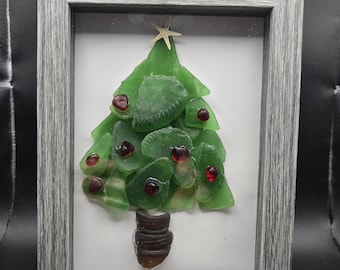 Strand Weihnachtsbaum aus Seeglas-Schattenkasten