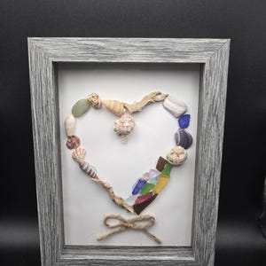 sea glass and shell heart shadow box art 5 x 7