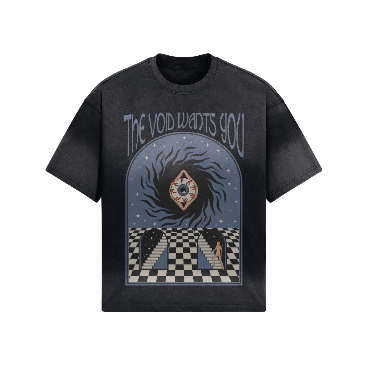 The Void Wants You — Psychedelic Tie-Dye T-Shirt — Trippy Vintage Void Tee — Space Blackhole Psy Art Shirt