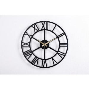 Roman Numerals Metal Wall Clock – Vintage Design, Silent Quartz Movement, Black Steel, Stylish Home & Office Decor, Perfect Gift Idea