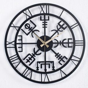 Vegvisir Metal Wall Clock – Norse Viking Compass Design, Durable Steel Clock, Modern Home Decor, Perfect Gift for Viking Enthusiasts