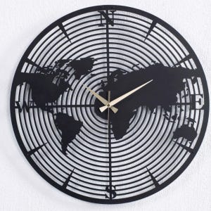 Horloge Murale Carte du Monde Métal – Design Moderne, Décoration Globale pour Maison ou Bureau, Acier Durable, Cadeau Parfait, Silent