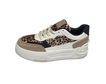 Sneakers da donna con stampa leopardata – Comode sneakers con plateau di 5 cm, scarpe trendy beige e nere