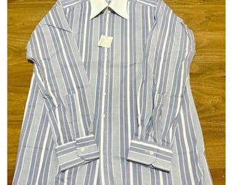 Vintage Rael Brook Toplin Dress Shirt Blue White Collar Deadstock NOS England