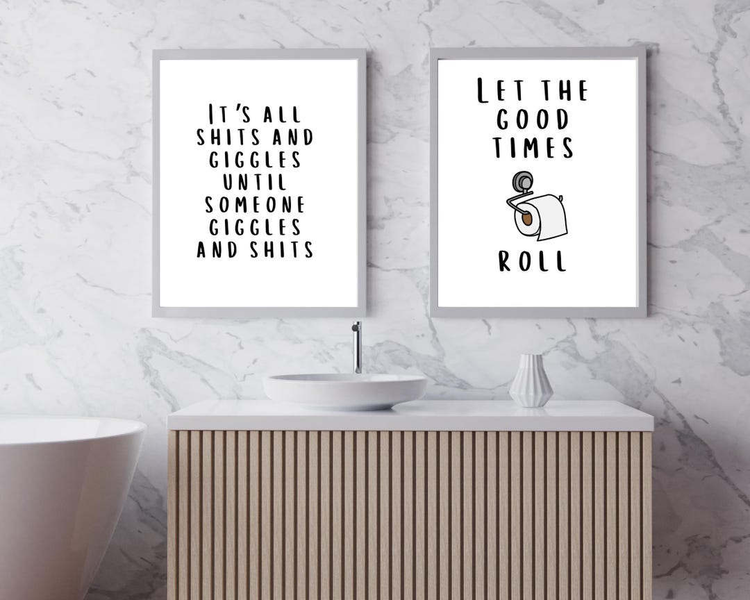 Funny Bathroom Wall Art Digital Download, Set of 2 A4 PDF Prints ...